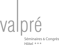Logo du Centre de congrès, séminaires et hôtel Valpré (à Lyon - Rhône) en gris sur fond transparent