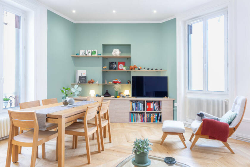 Photographie d'architecture intérieure et de décoration d'un appartement rénové et aménagé par le cabinet Hemea (Saint-Etienne)
